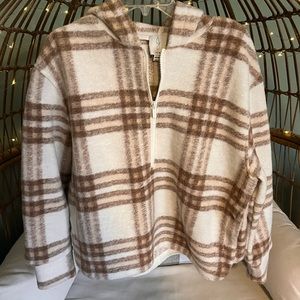 Tan/Brown Quarter Zip Flannel Shacket